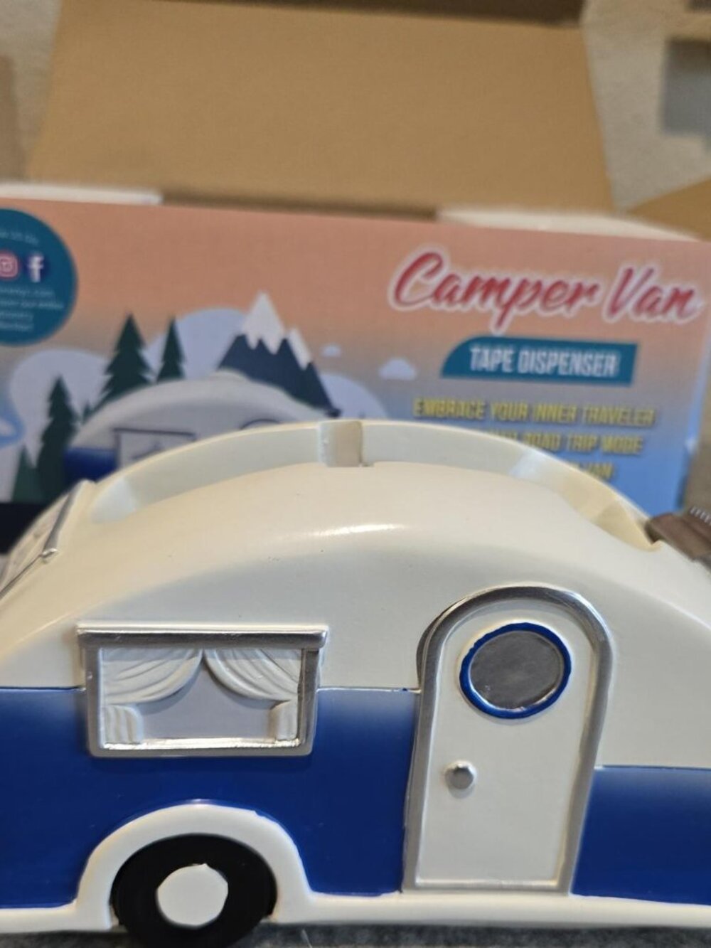Streamline Imagined Retro Camper Van Tape Dispenser Blue & White NIB